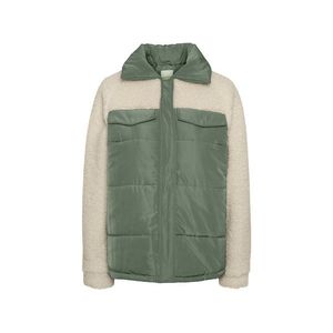 Prešívaná bunda s plyšovými akcentmi, šalviovozelená a biela vyobraziť