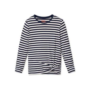 Tričko s dlhým rukávom a zauzleným detailom, modro-biele prúžky vyobraziť