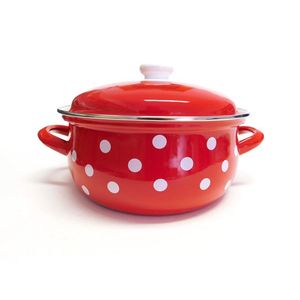BELIS - Hrniec a pokrievky smalt 18cm 2, 8L, červený biele bodky vyobraziť