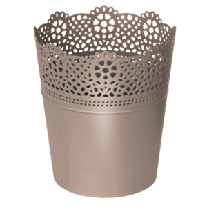 PROSPERPLAST - Obal na kvetináč LACE 14cm mocca, umelá hmota vyobraziť