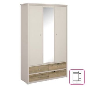 KONDELA Karos 3D4S trojdverová šatníková skriňa so zrkadlom krémová / dub evoke vyobraziť