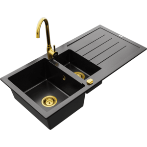 Granitový dřez s kuchyňskou baterií MEXEN ANDRES černý/zlatý vyobraziť