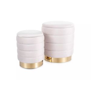 Sada 2 ks taburetů Britta Velvet s úložným prostorem světle béžová/zlatá vyobraziť