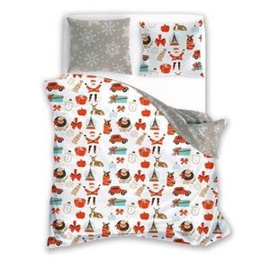 Vánoční povlečení ze saténového mikrovlákna Holly Jolly 004 220x200 cm +2x 70x80 cm bílé/béžové vyobraziť