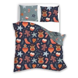 Vánoční povlečení ze saténového mikrovlákna Holly Jolly 007 220x200 cm +2x 70x80 cm modré/šedé vyobraziť