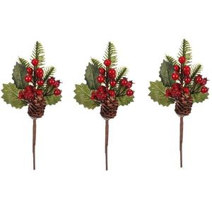 Set vetvičiek so šiškami a bobuľami, 3 ks, červená, 24 cm vyobraziť