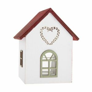 Drevený svietnik so skleneným domčekom so srdcom, 15 cm, červený vyobraziť