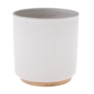 Keramický kvetináč s bambusovým podstavcom biela, 15 x 12 cm vyobraziť