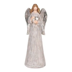 Dekorácia Anjel so striebornými krídlami a srdcom, polyresin, sivá vyobraziť