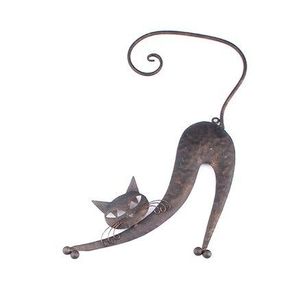Kovová mačka na stenu hnedá, vyobraziť