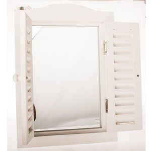 Závesné zrkadlo s okenicami Vintage, biela patina, 30 x 45 x 3 cm vyobraziť