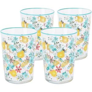 4-dielna súprava pohárov Flowers & Fruits 510 ml, modrá vyobraziť