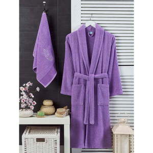 Fialový bavlnený župan a uterák v súprave veľkosť S/M – Mila Home vyobraziť