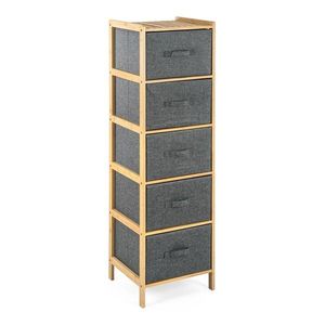 G21 Bambusová policová jednotka s košíkmi, 5políc, sivá, 5 poschodí vyobraziť