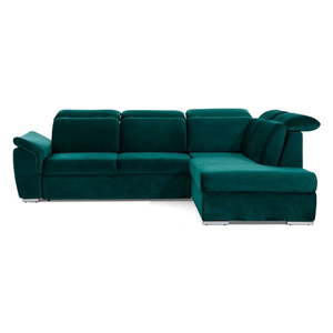 Zelená zamatová rozkladacia/s úložným priestorom rohová pohovka (pravý roh/do L) Loreto – ELTAP vyobraziť