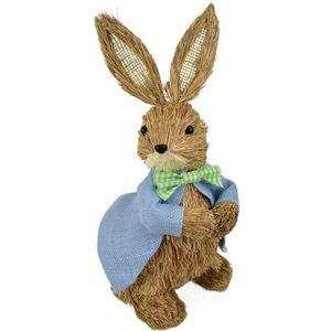 Veľkonočný slamený Zajačik v modrom kabátiku prírodná, 39 cm vyobraziť