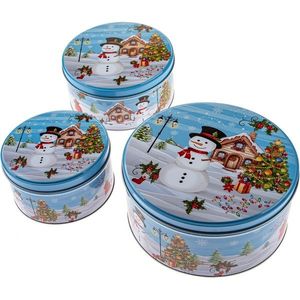 Súprava 3 okrúhlych plechových dóz Snehuliak vyobraziť
