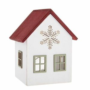 Drevený svietnik so skleneným domčekom so snehovouvločkou, 15 cm, červený vyobraziť