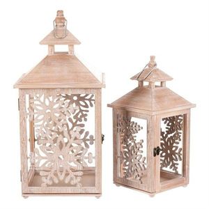 Súprava drevených lampášov Vločka 2 ks, prírodná vyobraziť