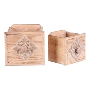 Súprava obalov na kvetináče Drevená zásuvka 2 ks, hnedá vyobraziť