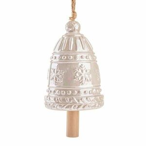 Veľký keramický zvonček s vločkami 16 cm, krémová perleť vyobraziť