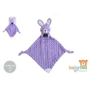 Usínačik babyted Zajačik, hryzátko, hrkálka plyš 25 x 25 cm, fialová vyobraziť