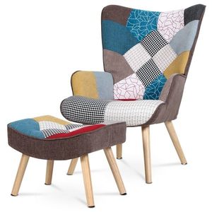 Kreslo s podnožkou PW2, patchwork vyobraziť