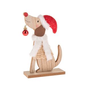 Vianočná dekorácia Drevený pes s čiapkou, 21 cm vyobraziť