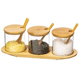 4home Sada sklenených dóz s podnosom a lyžičkami Bamboo, 310 ml vyobraziť