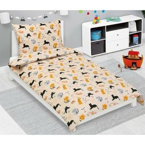 Bellatex Detské bavlnené obliečky Junior Mačka béžová, 140 x 200, 70 x 90 cm vyobraziť