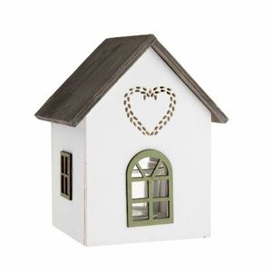 Drevený svietnik so skleneným domčekom so srdcom, 15 cm, zelený vyobraziť