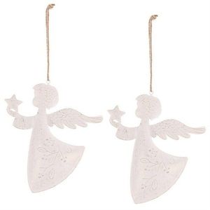 Závesná vianočná dekorácia Anjel 2 ks, kov, biela vyobraziť