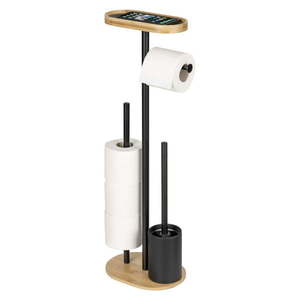 Čierny/v prírodnej farbe oceľový stojan na toaletný papier so štetkou Pomarolo – Wenko vyobraziť