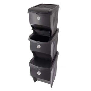 Čierne plastové odpadkové koše v súprave 3 ks 3x22 l na triedený odpad – Orion vyobraziť