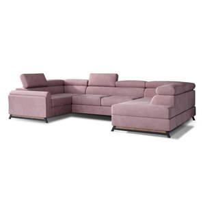 Ružová zamatová rozkladacia/s úložným priestorom rohová pohovka (pravý roh/do tvaru "U") Escada – ELTAP vyobraziť