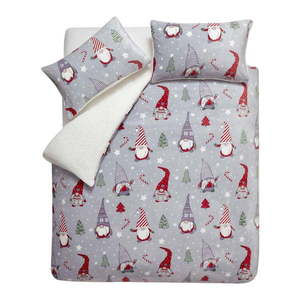 Sivé obliečky na dvojlôžko/predĺžené z mikroplyšu 230x220 cm Festive Gnomes – Catherine Lansfield vyobraziť