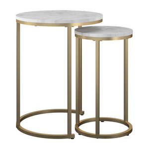 Biele/v zlatej farbe okrúhle konferenčné stolíky v súprave 2 ks s doskou v dekore mramoru ø 45 cm Amelia – CosmoLiving by Cosmopolitan vyobraziť