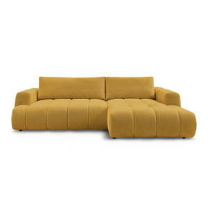 Rozkladacia/s úložným priestorom rohová pohovka v horčicovej farbe (pravý roh/s leňoškou) Fuji – Bobochic Paris vyobraziť