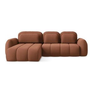 Terakotová rozkladacia/s úložným priestorom rohová pohovka z textílie buklé (ľavý roh/s leňoškou) Pele – Makamii vyobraziť