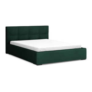 Tmavozelená zamatová čalúnená dvojlôžková posteľ s úložným priestorom s roštom 140x200 cm Hiko – Makamii vyobraziť