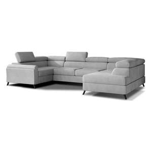 Svetlosivá zamatová rozkladacia/s úložným priestorom rohová pohovka (pravý roh/do tvaru "U") Escada – ELTAP vyobraziť