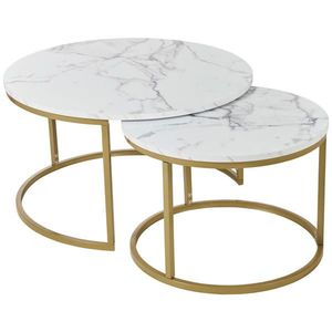 home24 SADA KONFERENČNÝCH STOLÍKOV, biela, zlatá, kov, kompozitné drevo, 60-80/60-80/42-45 cm vyobraziť