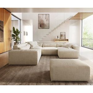 Pohovka v tvare "U" Sirpio 300x200 cm bouclé bielo-krémová ležadlo vyobraziť