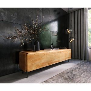 TV stolík Shavani 200 cm akácia prírodná 4 dvierka podstava oválna kov vyobraziť