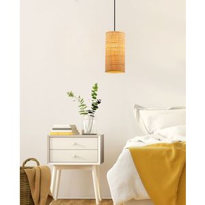 Závesná lampa Fleri čierna 1x60 e27 tienidlo 12x25 béžový ratan vyobraziť