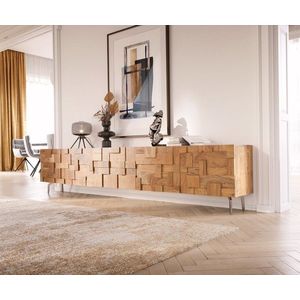 TV stolík Puzzle 260 cm prírodná agátová šikmá podstava nerezová oceľ vyobraziť