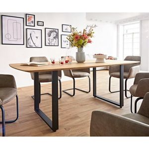 Jedálenský stôl Edge zaoblený tvar 200x100x2, 5-3 dub prírodný čierna vyobraziť