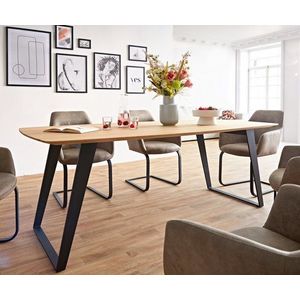 Jedálenský stôl Edge zaoblený tvar 200x100x2, 5-3 dub prírodný kov vyobraziť