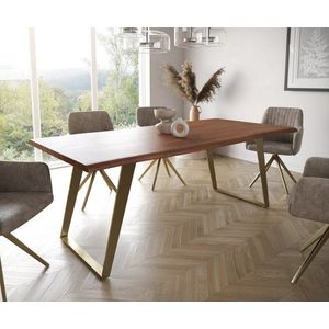 Jedálenský stôl Edge 200x100 akácia hnedá nerezová oceľ zlatá skosený vyobraziť