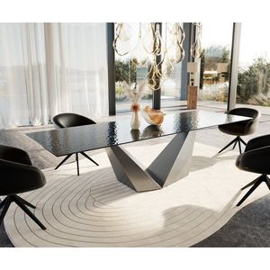 Jedálenský stôl Edge 300x100 reliéfne sklo dymovo čierny 3D dizajn vyobraziť